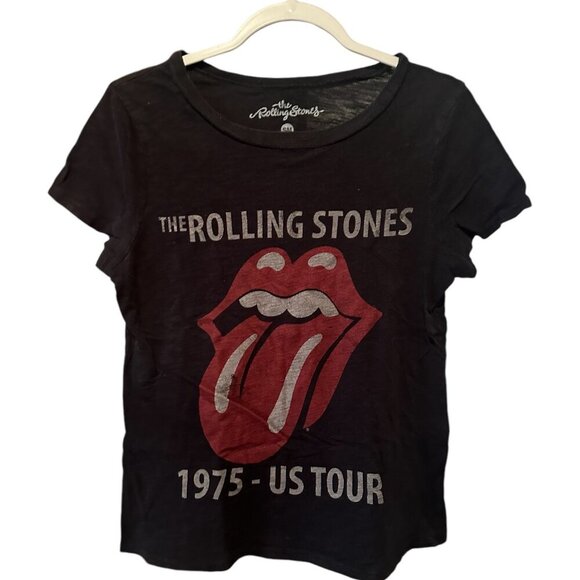 the Rolling Stones Tops - 1975 US TOUR THE ROLLING STONES CONCERT GRAPHIC TEE WOMENS BLACK S/M T SHIRT